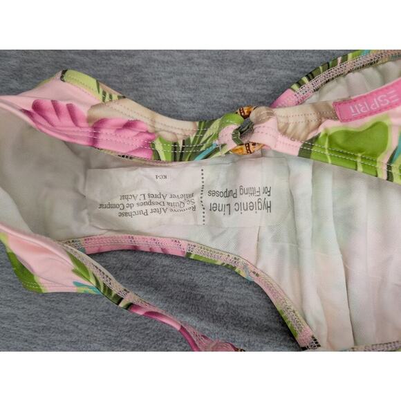 Vintage Esprit Bikini Womens Small Pink Green Leaf Floral Halter Top Bottom Y2K - Picture 9 of 14